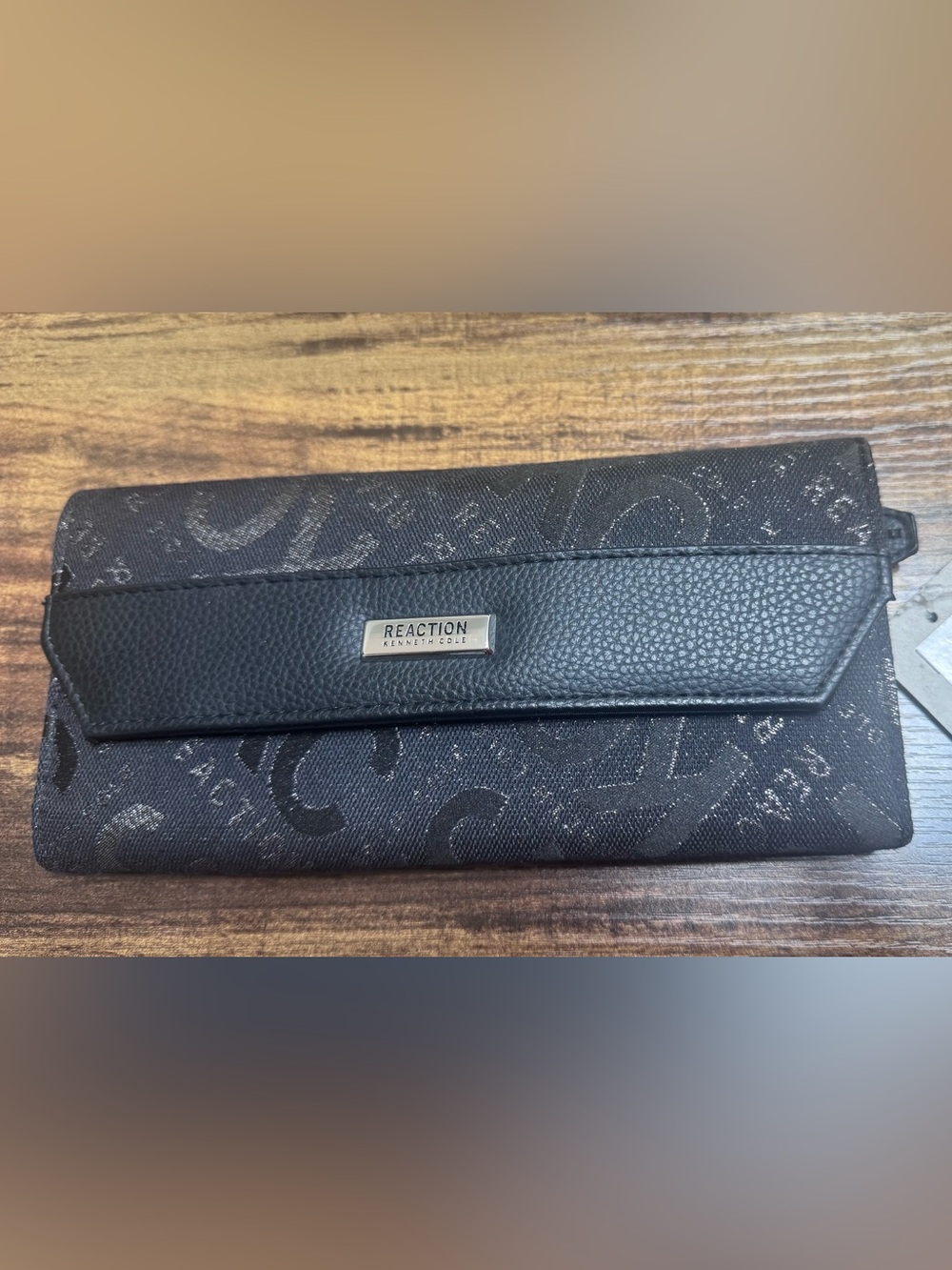 Kenneth Cole Reaction Black Jacquard Foldover Clutch Wallet